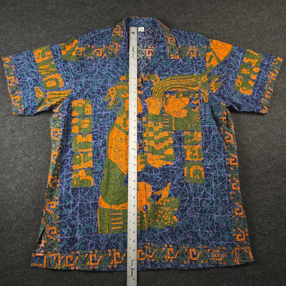 Vtg Button Down Camp Shirt Mexico Aztec Mayan Batik Graphic Print Men's XL - Picture 6 of 10